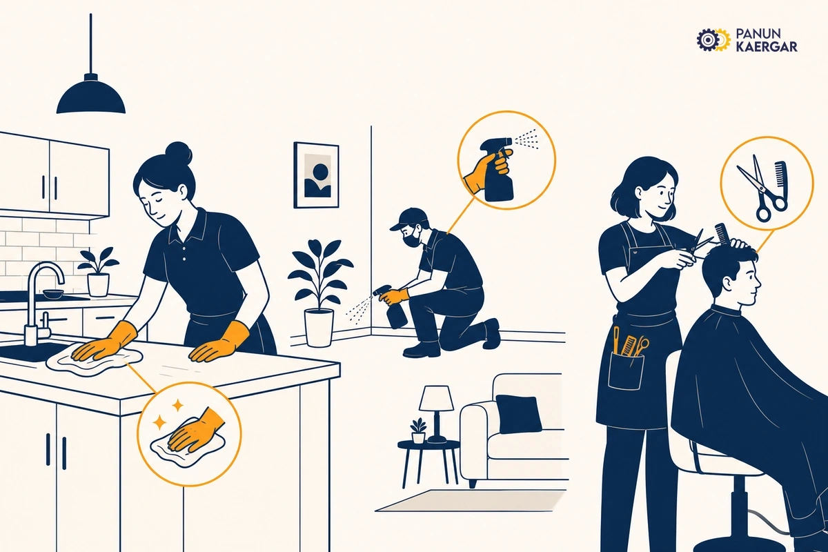 Cleaning, pest control, salon at home, and appliance service jobs bookable through Panun Kaergar in Kashmir